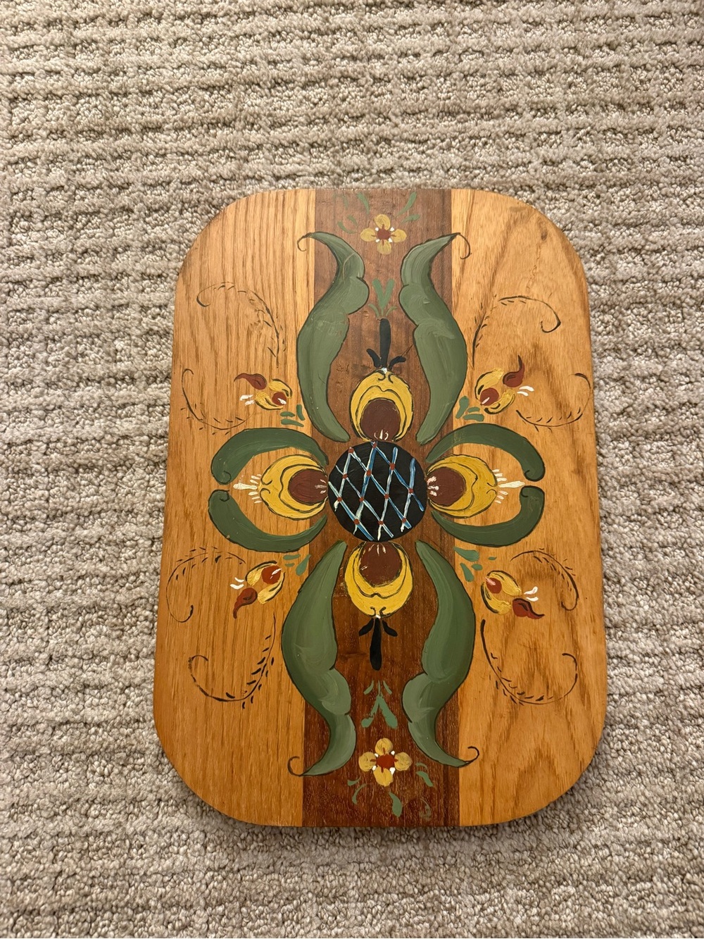 Vintage Hand Painted Scandinavian Folk Art Wooden Tray – Rosemaling